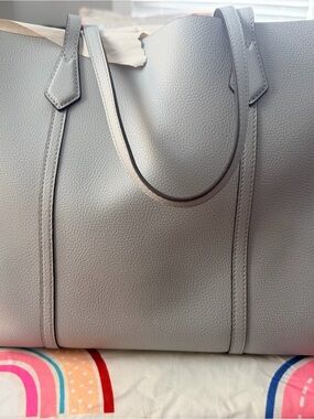 Tory Burch Light Gray Pebbled Leather Tote
